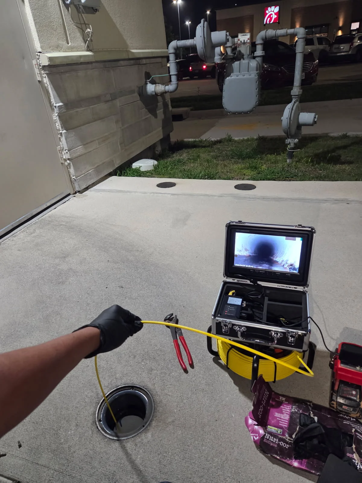 Plumbing camera inspection of drain line