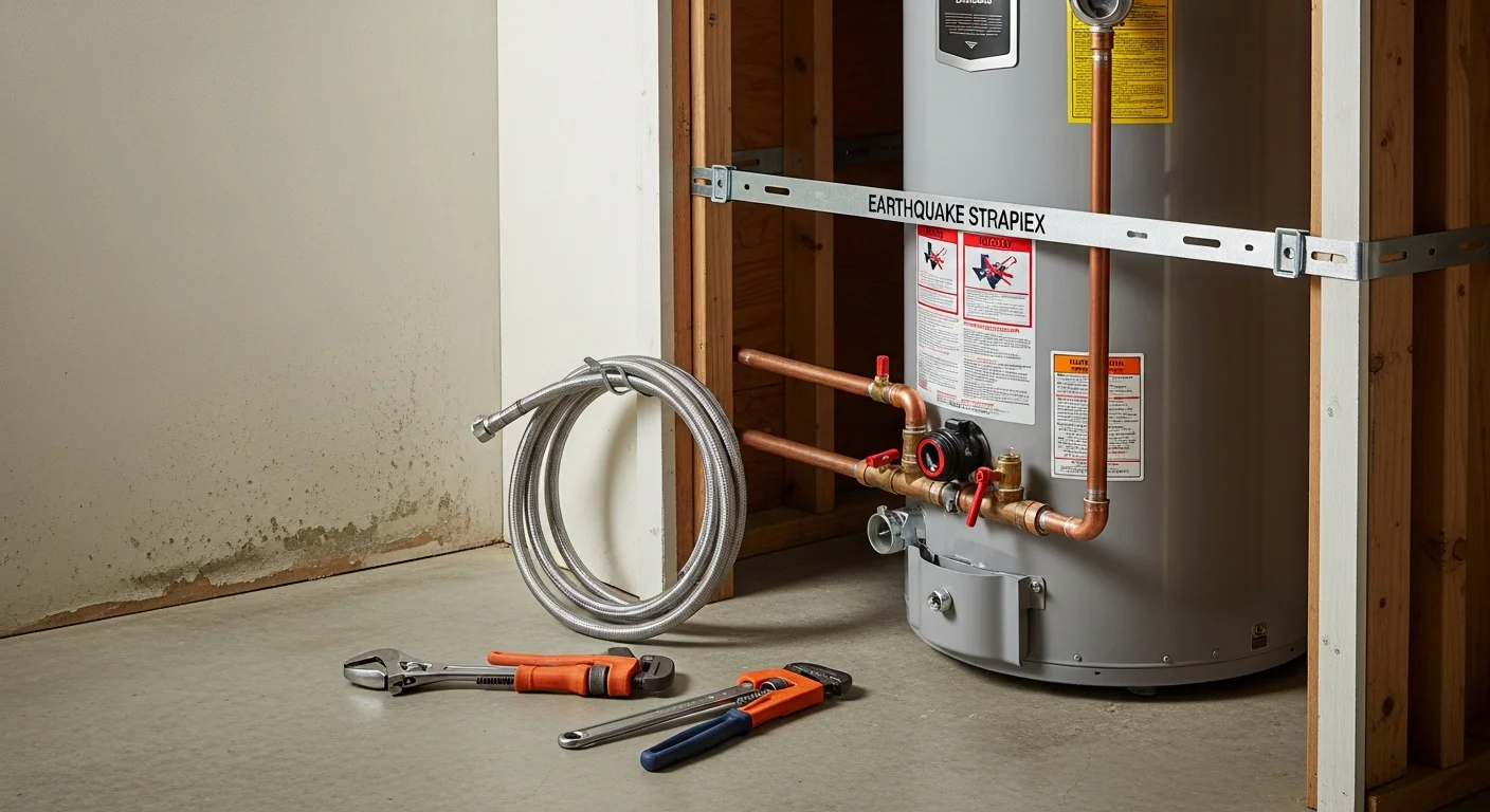 A licensed plumber from Yado's Plumbing inspecting a leaking tank water heater in a Pasadena home utility closet. The technician is checking the connections and tank base for signs of corrosion and sediment damage.